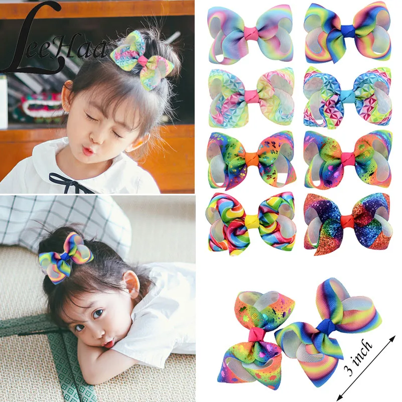 3 дюймовые градиентные радужные милые заколки для волос с бантом детская