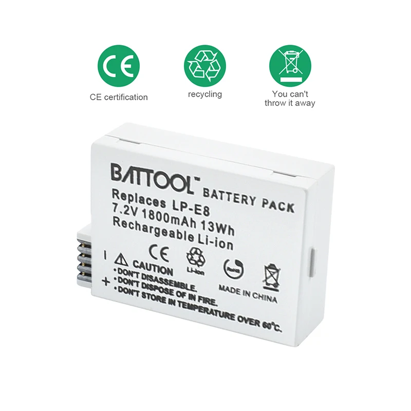 Battool 2pcs 1800mAh LP-E8 LP E8 Battery Pack + Charger for Canon Rebel T2i T3i T4i T5i Kiss X4 X5 EOS 550D 600D 650D 700D | Электроника
