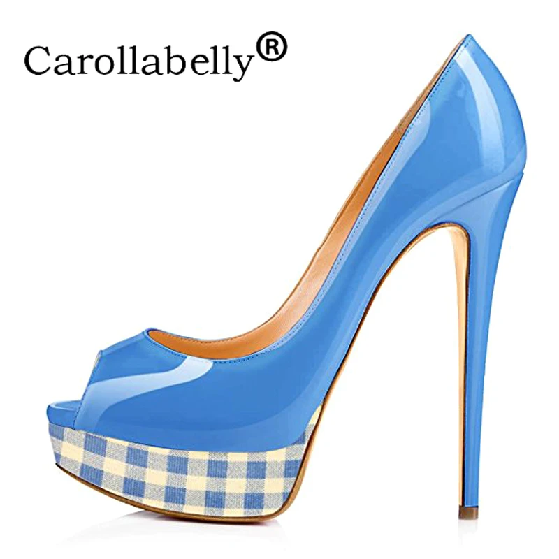 Carollabelly/ г. Новые модные женские туфли-лодочки пикантные туфли на высоком тонком каблуке 16 см с открытым носком женские туфли-лодочки, большие размеры 34-46