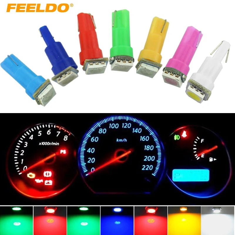 FEELDO 100 шт. 12В T5 5050 1SMD 1LED Автомобильная боковая лампа с клиновидным цоколем