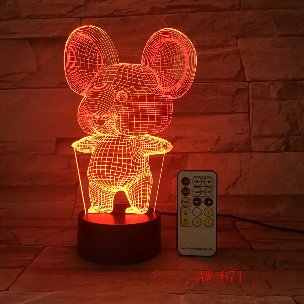 Koala Акрил светодиодный 3d-ночник стереовидение лампа 7 цветов Изменение USB спальня прикроватная ночник Детские творческие подарки AW-671