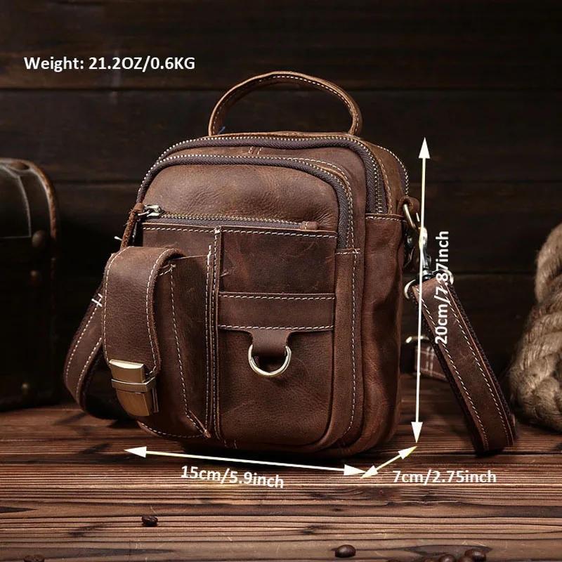 Брендовая мужская поясная сумка из натуральной воловьей кожи Crazy Horse винтажная