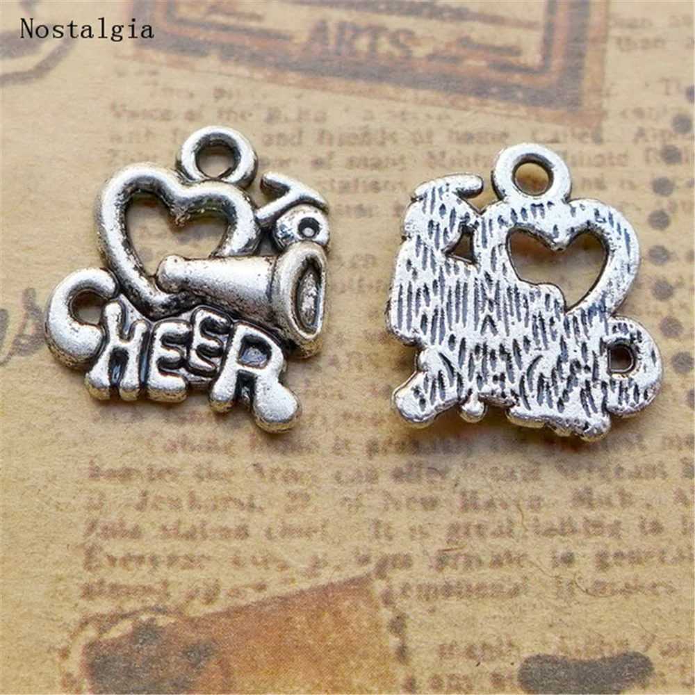 20pcs Charms cheer love cheerleading Antique Silver Plated Pendants Making DIY Handmade Tibetan Silver Jewelry Necklace Bracelet