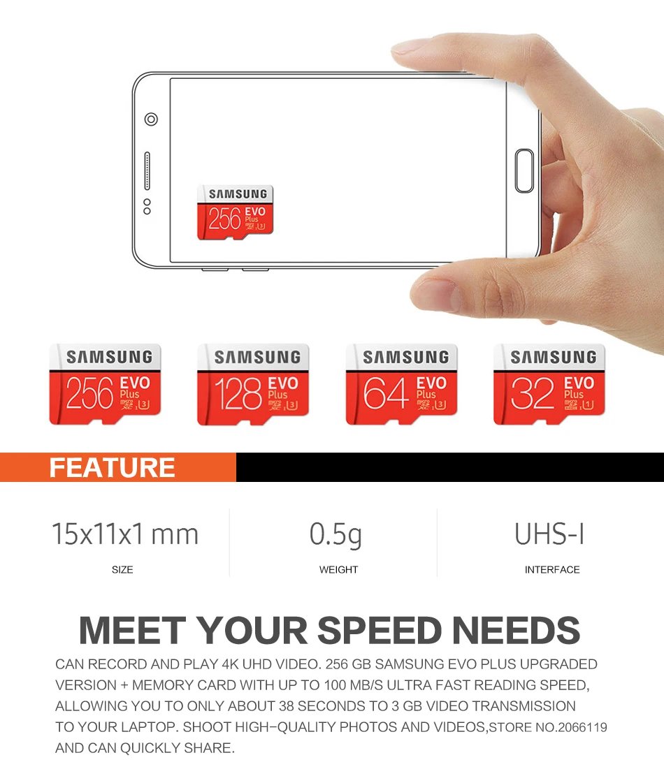 Samsung micro SD карта 64 Гб 128 ГБ 32 ГБ 256 Гб microSD карта памяти C10 U3 4 K/U1 SDXC карта TF SDHC flash