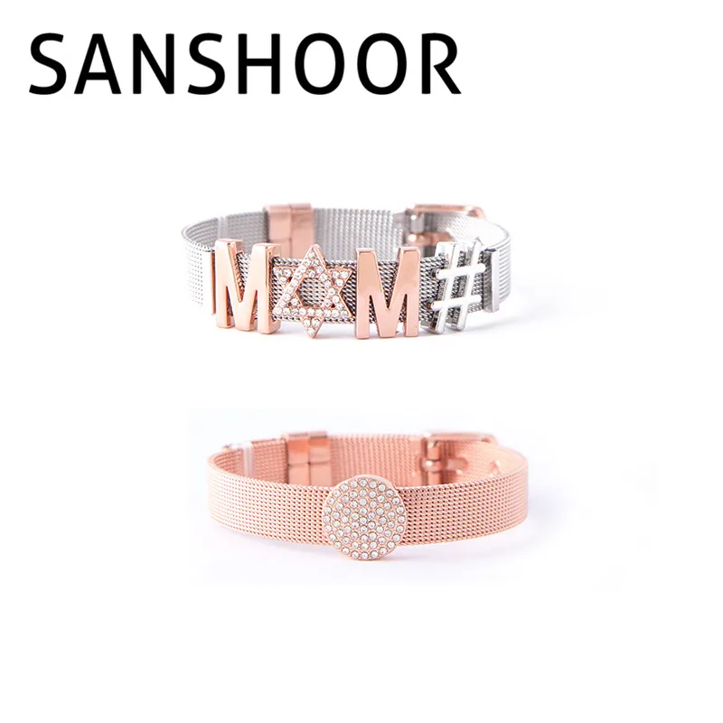 SANSHOOR Mom is Star Mesh набор стальных браслетов со стианлесом и подвесками в виде слайдов
