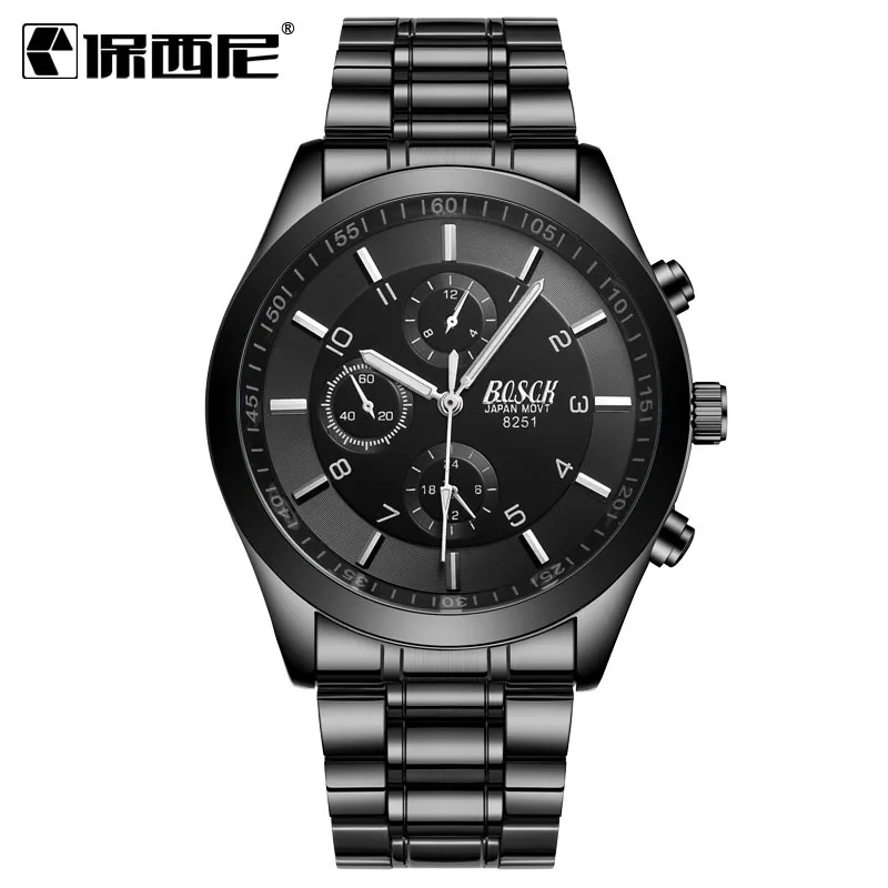 Ультра-тонкий мужской черный золотой стальной ремень спортивные часы светящиеся