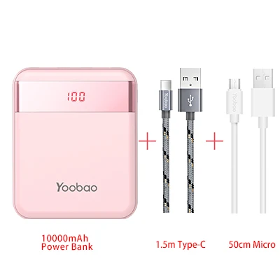 Yoobao m4pro 10000 мАч мини красочный мобильный Запасные Аккумуляторы для телефонов 2 Порты USB 2A Выход и 2A Вход светодиодный цифровой телефон Батарея Зарядное устройство - Color: PK-Type C-Micro