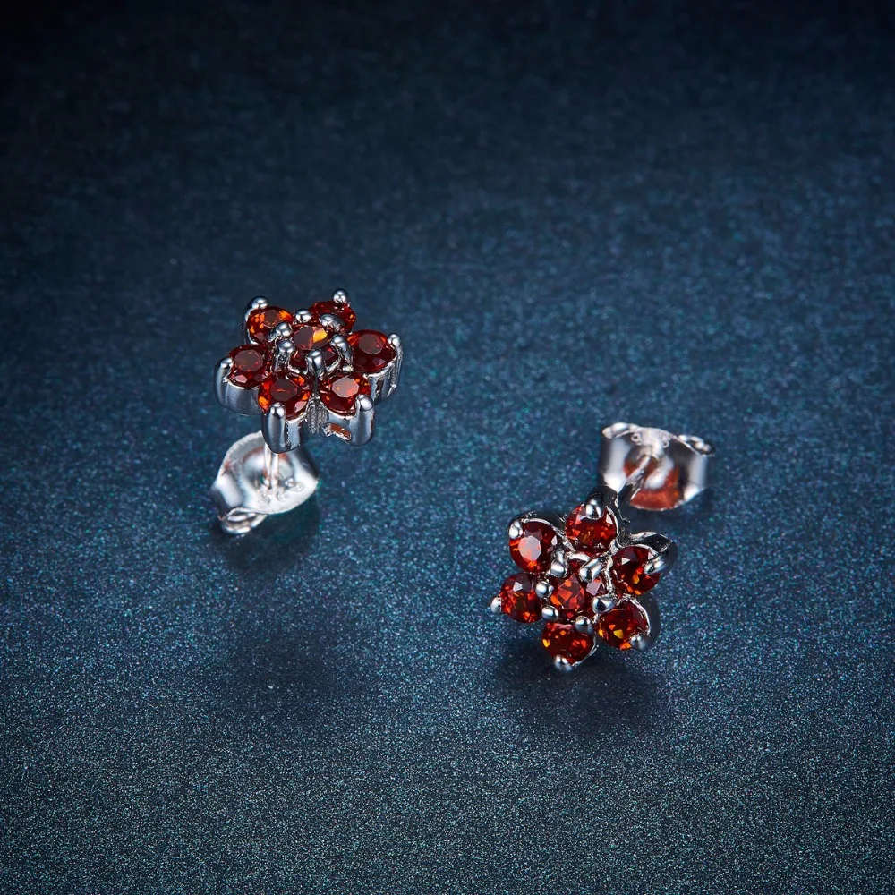 Hutang природных драгоценных камней красный гранат цветок Boucles D'oreilles Твердые
