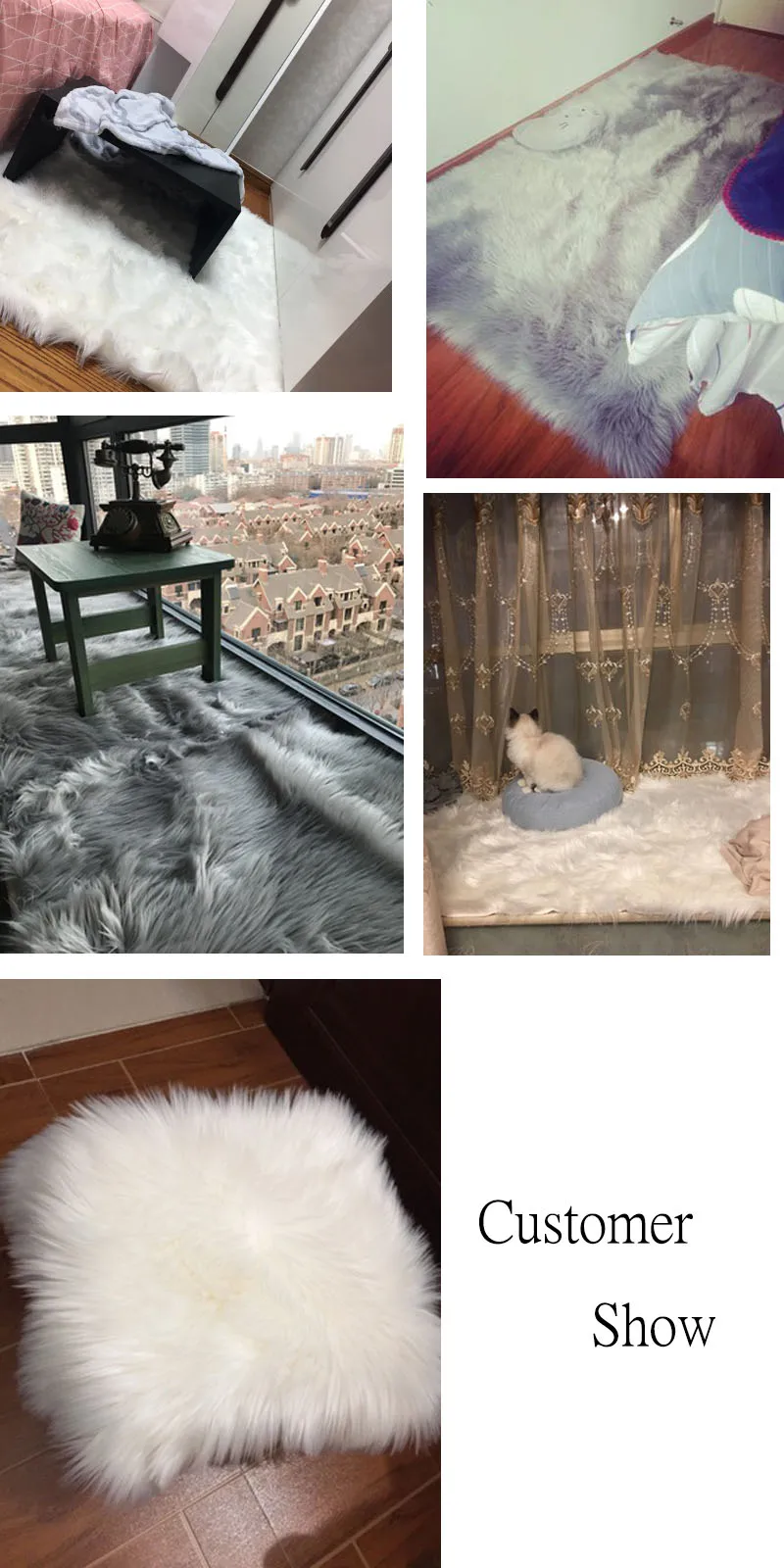 FAMIFUN, новинка, овчина, простой мех, кожа, пушистый, для спальни, искусственный коврик, моющийся, искусственный текстиль, квадратный коврик