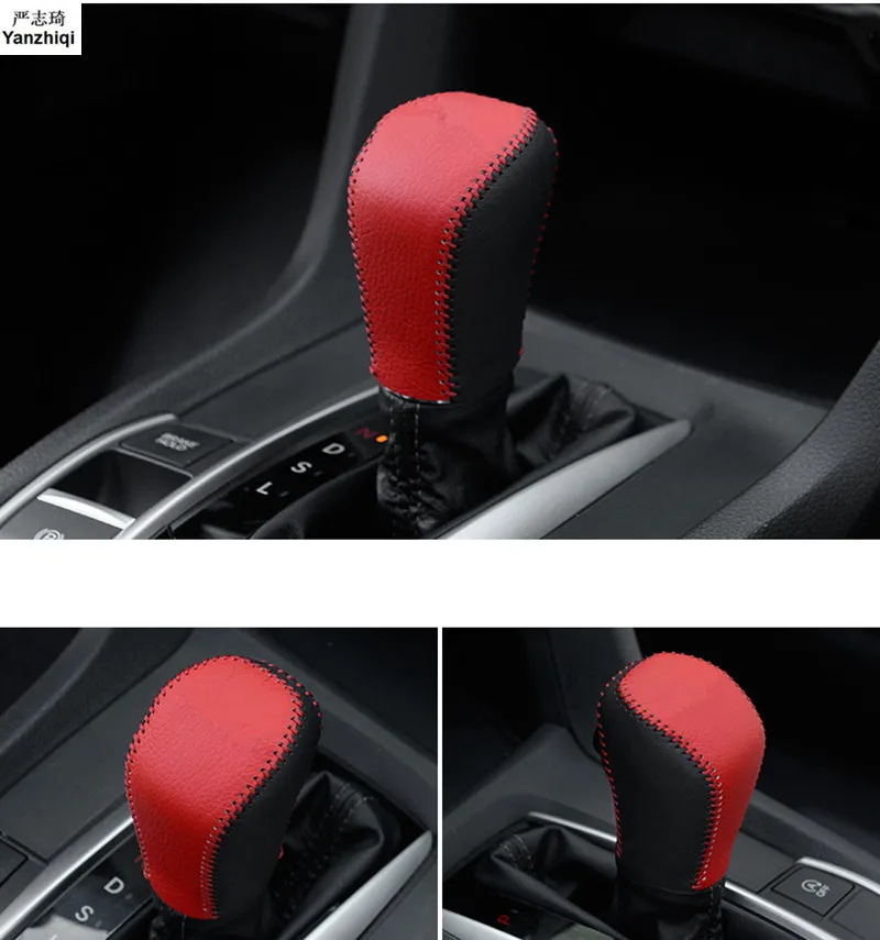 

Genuine Leather Cover For Honda Civic 10th 2016 2017 AUTOMATIC Gear Head Shift Knob Cover Gear Shift Collars Case Accessories