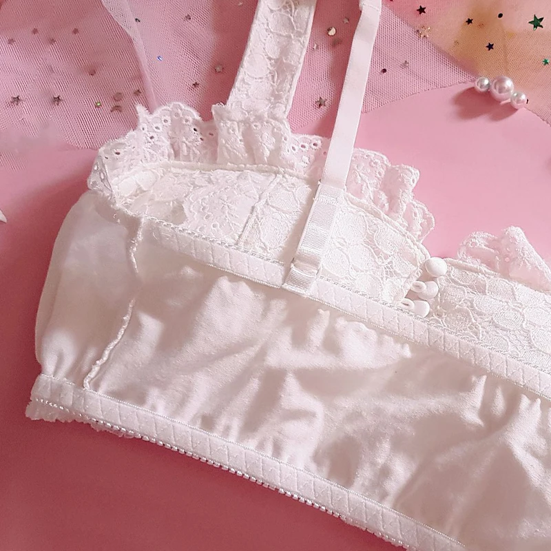 Нижнее белье &quotЛолита&quot кружевные феи белые пуговицы без ободка комплект