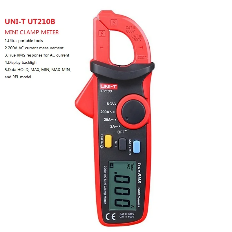 UNI T True RMS UT210B токовый зажим 200A Мини AC клещи Амперметр w/ NCV ручной мультиметр с