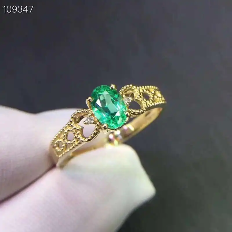 

[MeiBaPJ High Quality Natural Emerald Gemstone Simple Ring for Women Real 925 Sterling Silver Charm Fine Wedding Jewelry