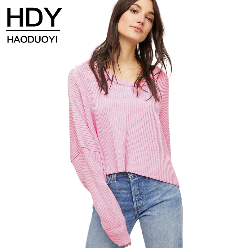 Белый розовый Теплый Свободные Леди с длинным рукавом Tricot трикотажные осень-зима