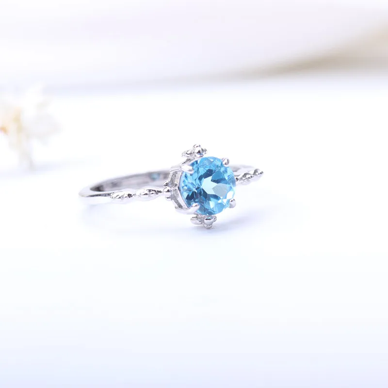 1 карат натуральный голубой топаз кольцо S925 Твердое Серебро Круглый драгоценный камень ювелирные изделия мода простой дизайн кольца для же... от AliExpress WW