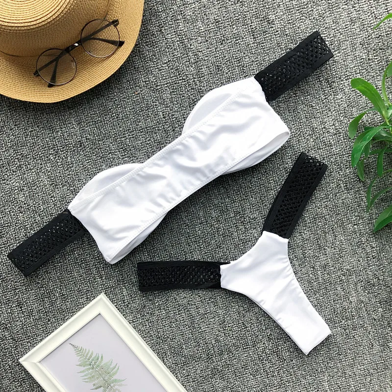 Женский сетчатый купальник бикини In X белый бандо с открытыми плечами 2019| |