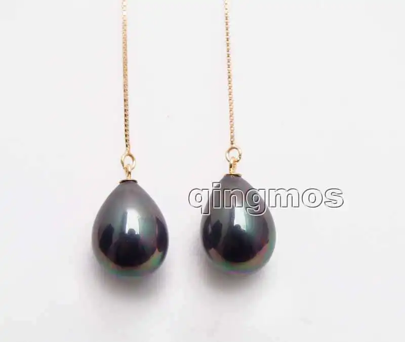 Fashion 12*16mm Black Drop Sea shell pearl and Rose Gold sterling silver s925 Ear Line dangle 4'' Earring-ear673 Free shipping |