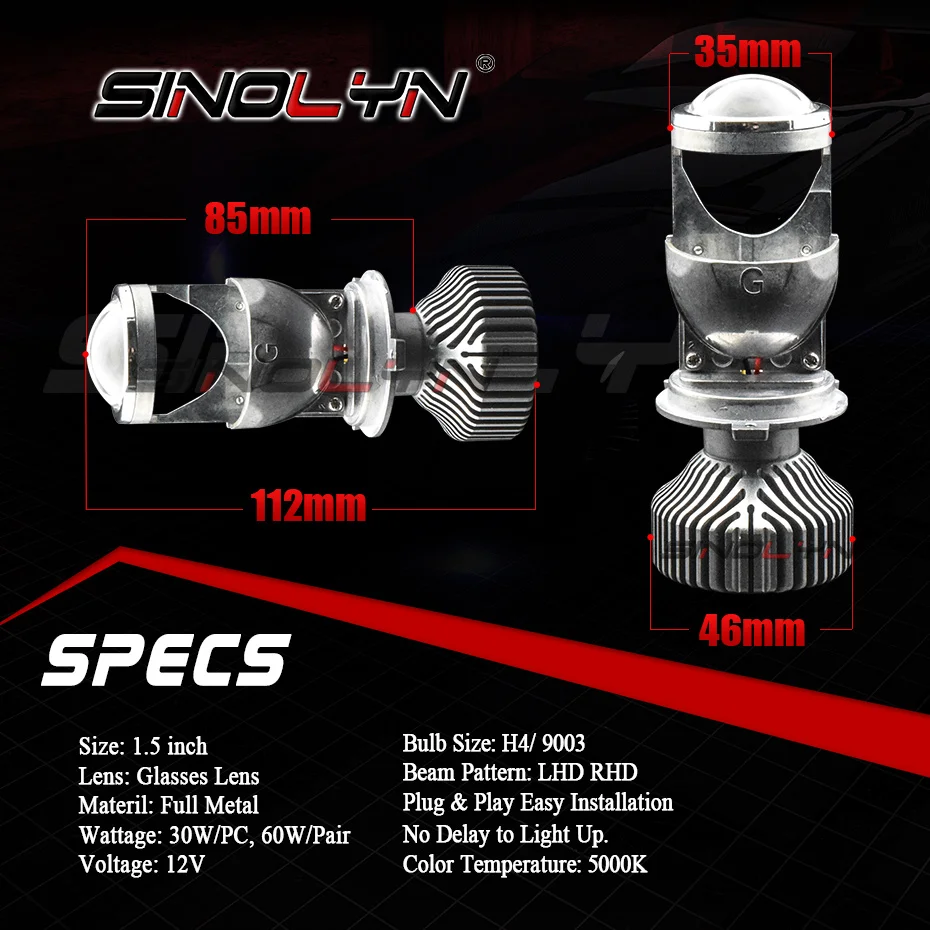Sinolyn Bi led Lens LED H4 9003 проектор головной светильник линзы мини 1 5 'ླྀW 5000K Тюнинг