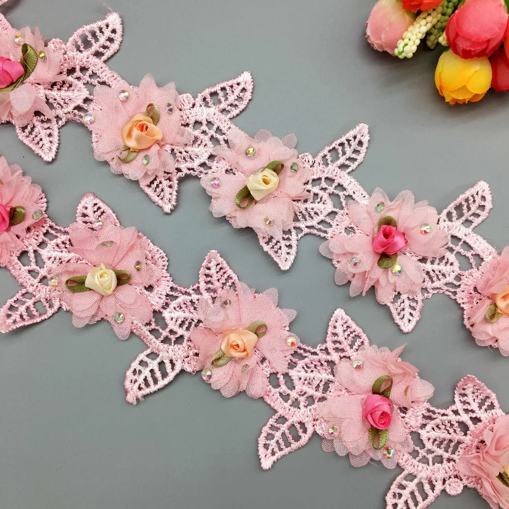 

2 ярда 6 см 3D Алмазная шифоновая Цветочная вышитая кружевная отделка Лента Цветочная аппликация Ткань «сделай сам» свадебное платье Швейное...