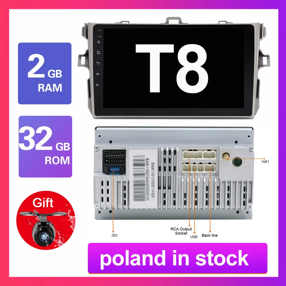 2G 32G T8 Eunavi 2 din Android 9,1 TDA7851 автомобильный dvd мультимедиа для Toyota Corolla 2007 2008 2009 2010 2011 gps стерео радио ПК сенсорный экран - Цвет: 2G 32G T8