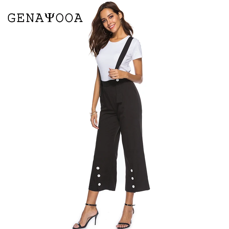 Женские брюки Широкие повседневные свободные с высокой талией однотонные черные