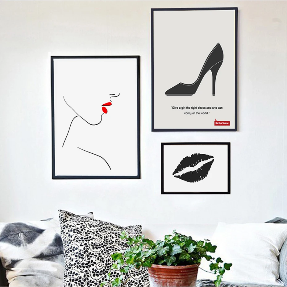 Современная мода макияж губы холст печать картины абстрактный постер поп черно