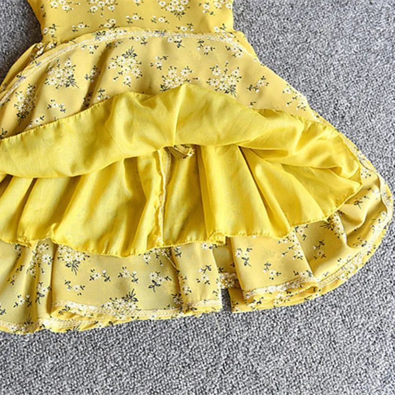 Платье + шапка для девочек 2 шт. летнее платье маленьких наряды желтое Цветочное