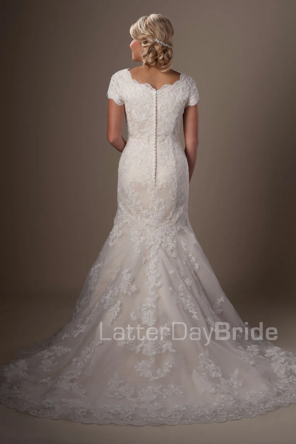 2019 силуэт Русалка скромная Свадебные платья с коротким рукавом кружевные