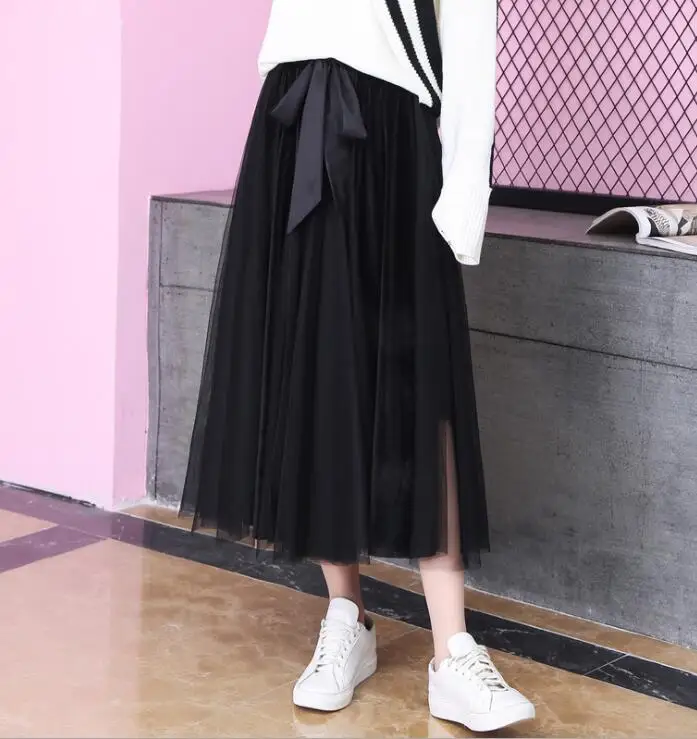 Для женщин леди с бантом большой сетка-качели Трикотажная юбка золото бархат