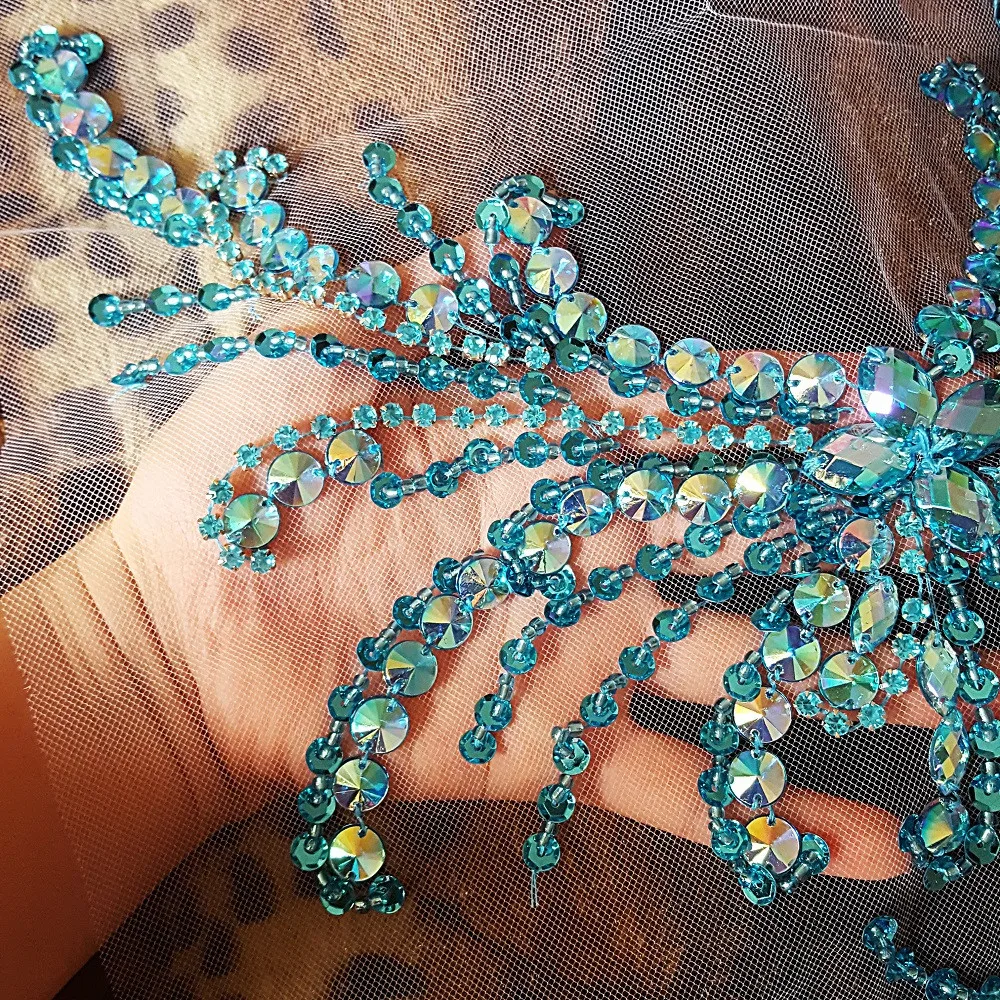 Вышивка бисером 28x52 см|handmade applique|rhinestone applique weddingblue rhinestone |