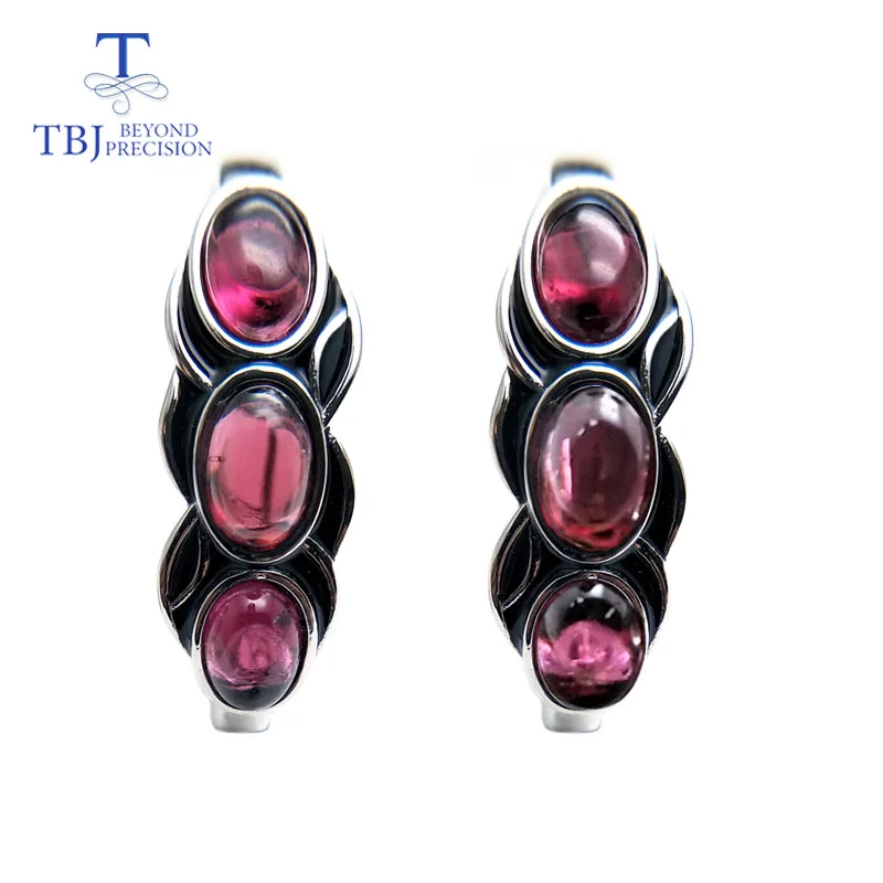 

TBJ,vintage style good clasp earring with natural garnet rhodolite stone in 925 sterling silver design for women daily wear gift