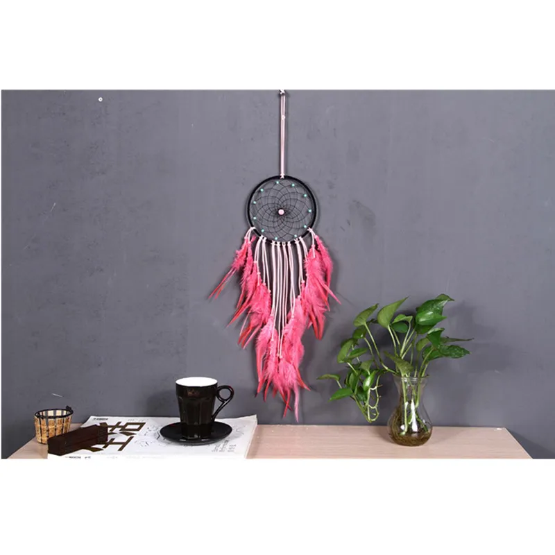Аксессуары в индийском стиле Ловец снов богемном с розовыми перьями подвеска