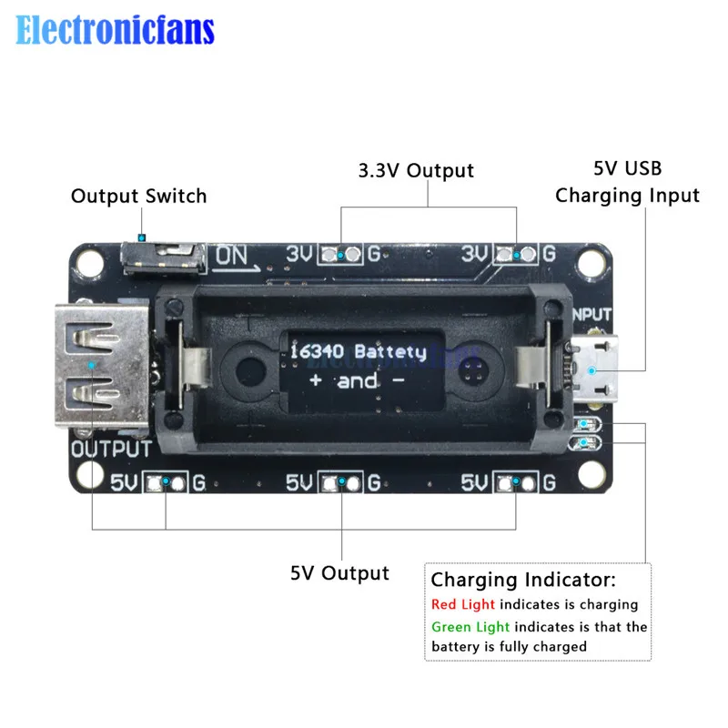 ESP8266 ESP32 Питание Перезаряжаемые Двойной 16340 литий Батарея Зарядное устройство Щит Модуль двойной Выход 3,3 V 5V Для Arduino UNO R3