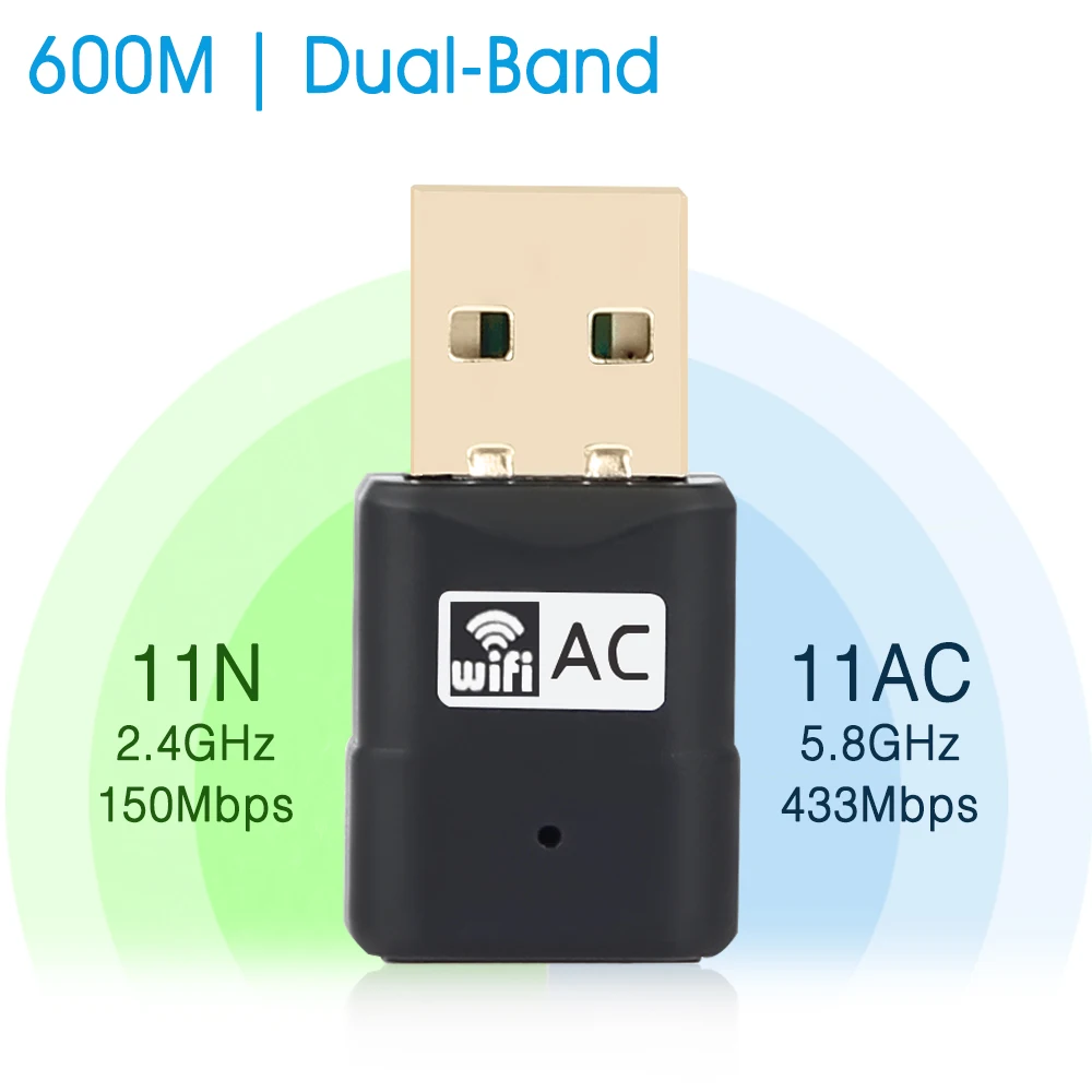 Беспроводной USB WiFi адаптер 600 Мбит Dual Band 2.4 + 5.8 ГГц Wi-Fi Телевизионные антенны 802.11AC