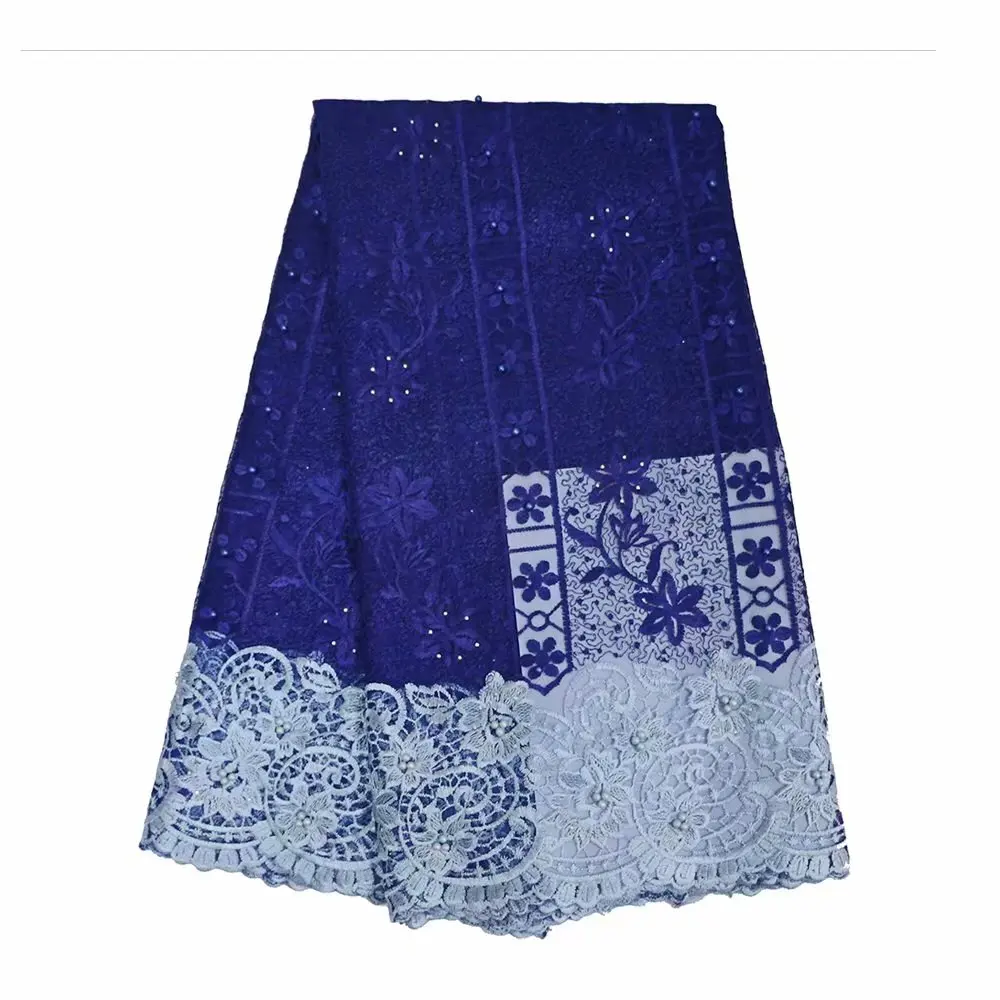 African lace fabric US royal blue african voile french with rhinestone 5 yards per lot wedding dress | Дом и сад
