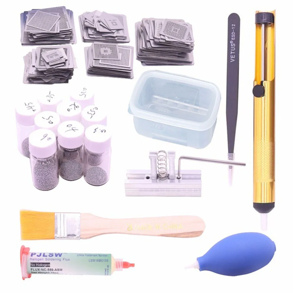 

310pcs/ Direct Heating Metal Template BGA Reballing Stencil Kit Jig Repair Tool Solder Ball tweezers scraper Solder paste