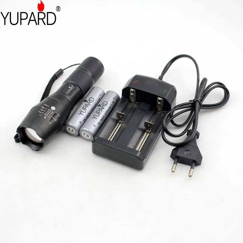 YUPARD XM-L L2 T6 High Power Torch Zoomable LED Flashlight light (1x18650 or 3xAAA)+2*18650 2200mAh Battery+ Charger | Освещение