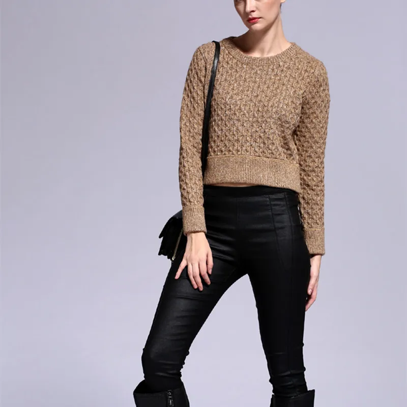 

Новинка 2017, стильный плотный вязаный женский пуловер из акриловой шерсти, короткий свитер темного цвета хаки, один размер
