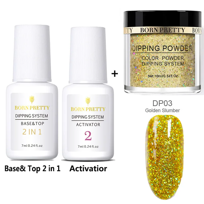 Holographic Set 3 BORN PRETTY погружение ногтей порошок Набор база и Топ 2 в 1 гель голографический натуральный сухой активатор градиент французский без лампы лечения - Цвет: Holographic Set 3