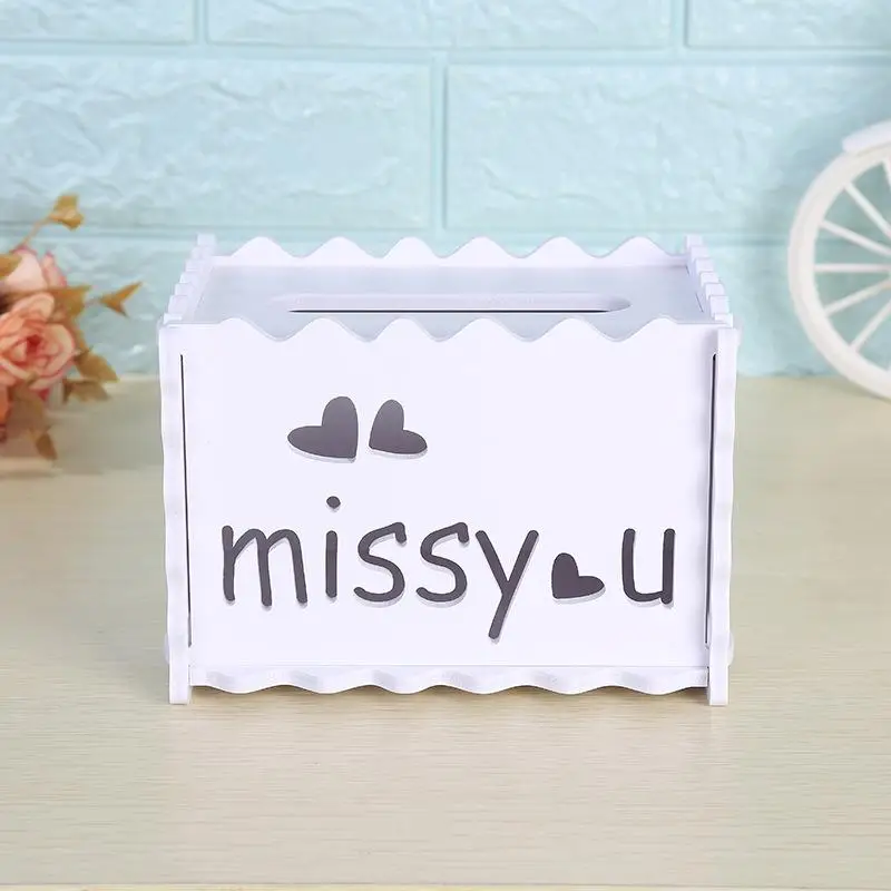 miss you European Style White Wooden Hollow Tissue Box Removable Napkin Holder Paper Storage Holder Napkin Case Organizer Household - Цвет: miss you
