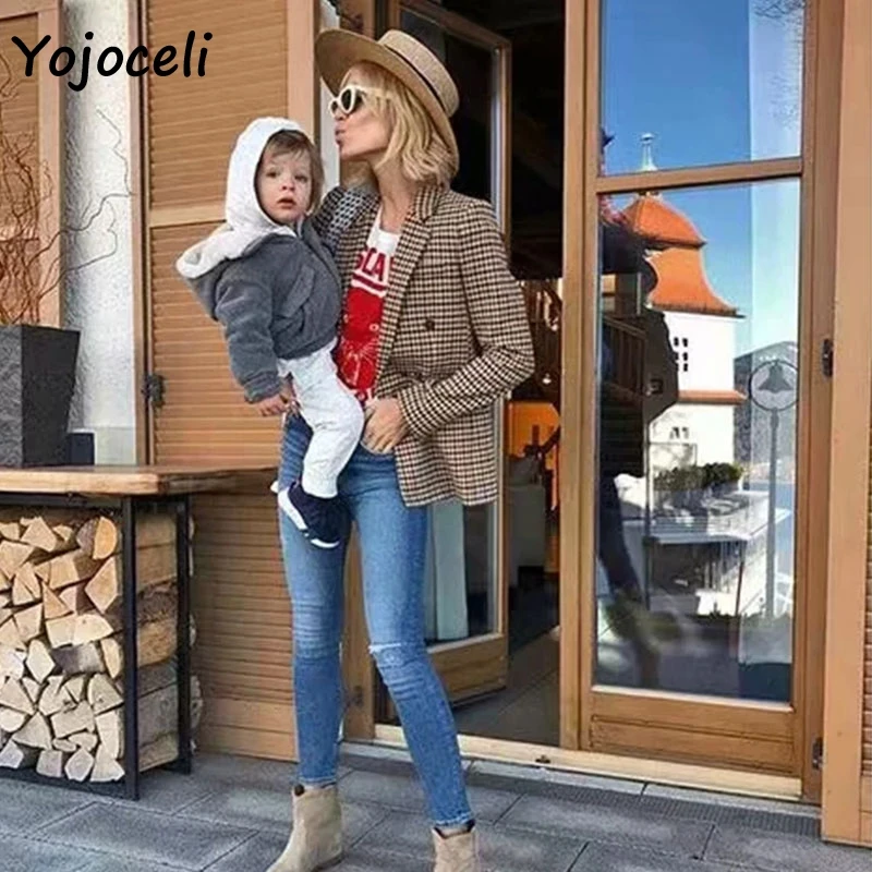 Пиджак Yojocel Женский винтажный двубортный Блейзер повседневная верхняя одежда