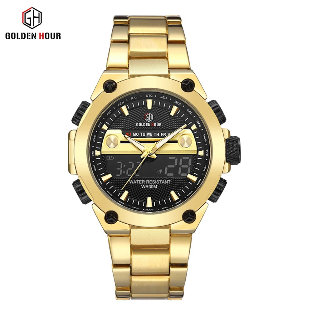 Reloj Hombre GOLDENHOUR роскошные золотые мужские часы erkek kol saati автоматический дисплей