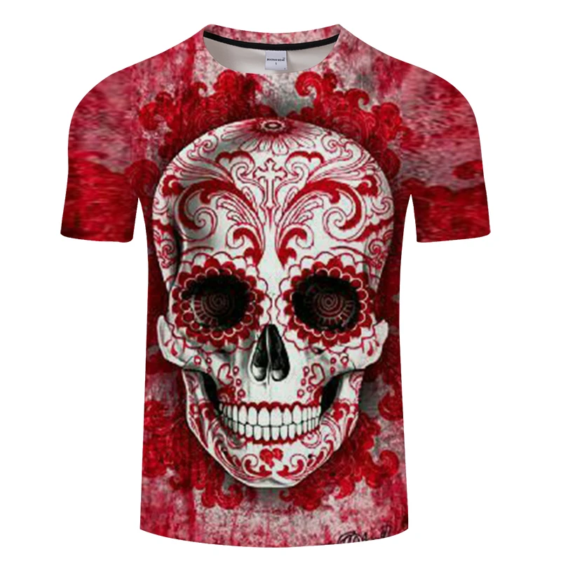 Мужская футболка с принтом сахарного черепа забавная красная фиолетовая серая