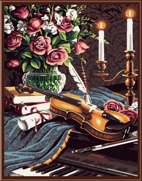 Безрамные Картины красивого дизайна живопись по номерам скрипка и цветы