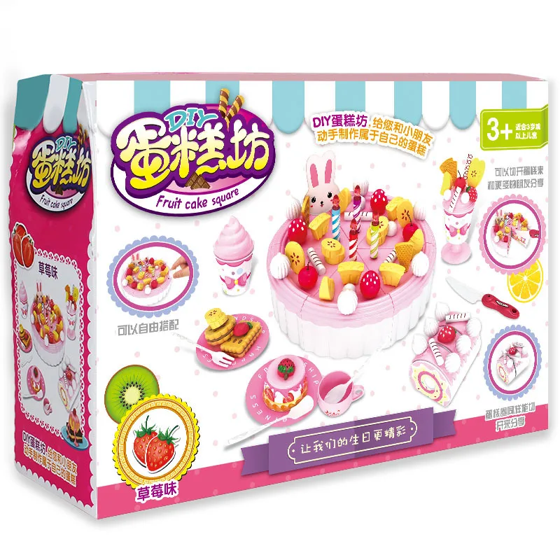 Newest 103Pcs DIY Pretend Play Fruit Cutting Birthday Cake Kitchen Food Toys Toy Pink Blue Girls Gift for Children | Игрушки и хобби