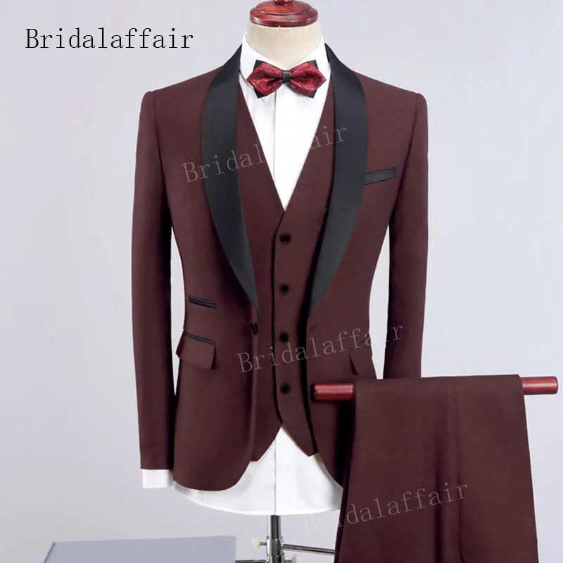 Bridalaffair дизайн мужской розовый смокинг мужской костюм комплект из 3 предметов деловые костюмы для мужчин жениха Свадебные костюмы(Блейзер+ брюки+ жилет - Цвет: Коричневый