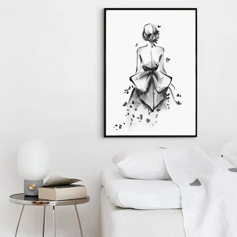 HD Печатный Настенный декор холст черный акварель девушка и улыбка