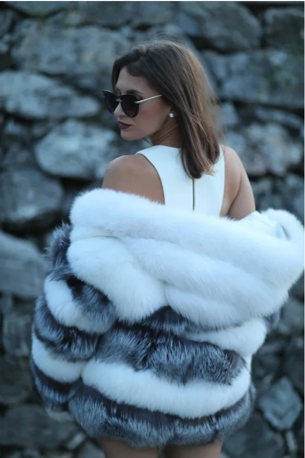 Меховое пальто из искусственной лисы модное женское зимнее теплое в элегантном