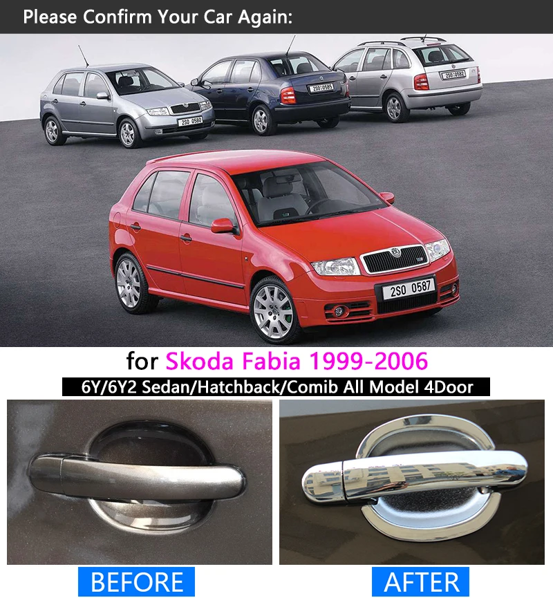 Набор хромированной обшивки ручки для Skoda Fabia I набор MK1 2000 2001 2002 2003 2004