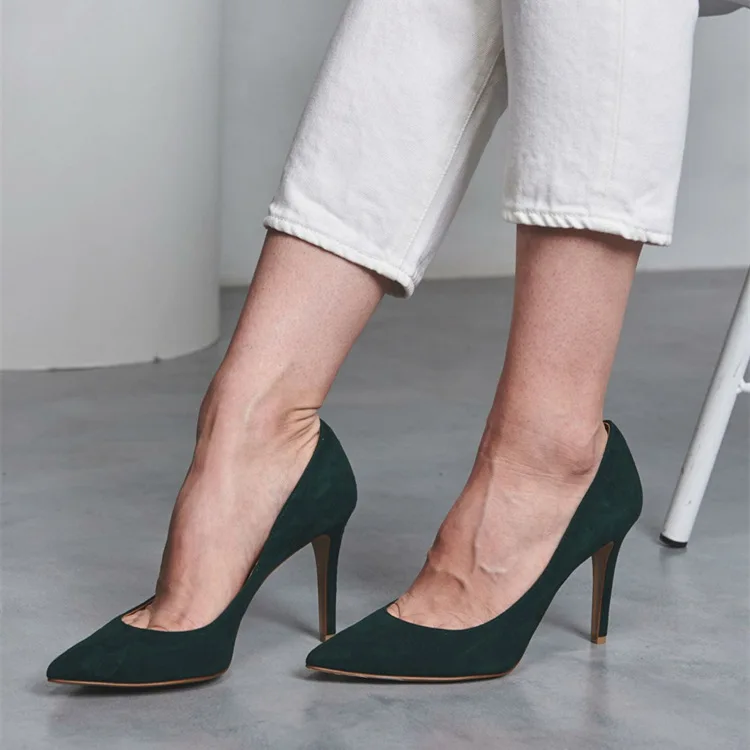 COWCOM/туфли на высоком каблуке с закрытым острым носком Темно-зеленые элегантные